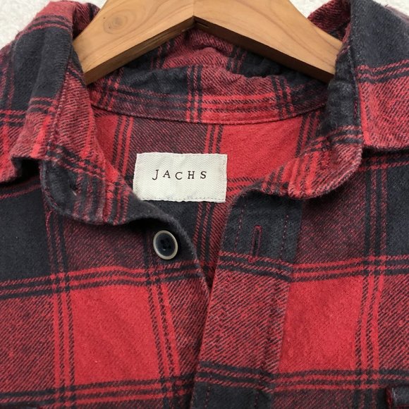 JACHS Mens Long Sleeve Button Down Flannel Shirt Red Black Plaid Pattern Medium - Picture 4 of 8
